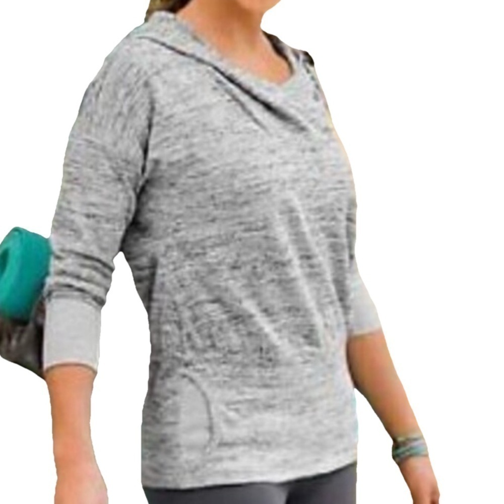 Athleta Robyn Batwing Hooded Marled Gray Sweatshirt Pullover Small Stretchy